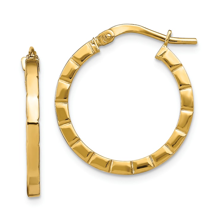 14k Yellow Gold 13/16" Small Striped Edge Hoop Earrings