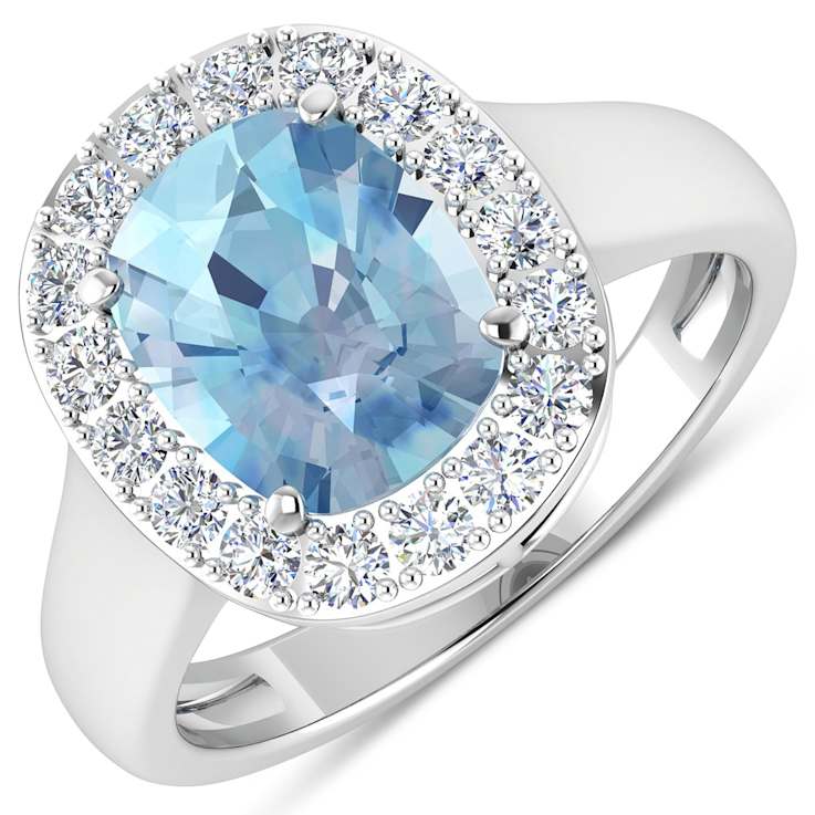 3.51ctw Blue Aquamarine and Diamond 14K White Gold Halo Ring