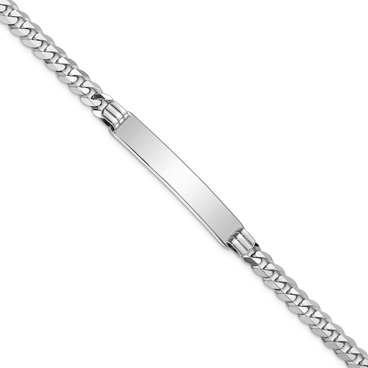 Rhodium Over 14k White Gold Flat Curb Link ID Bracelet