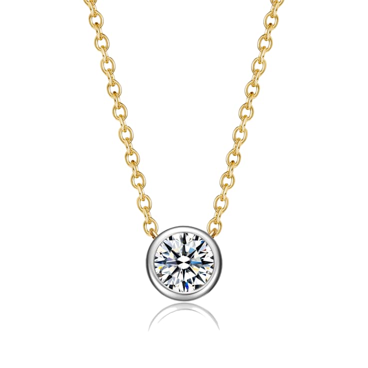 Bezel-Set CZ Station Necklace In 14K Gold Over Brass