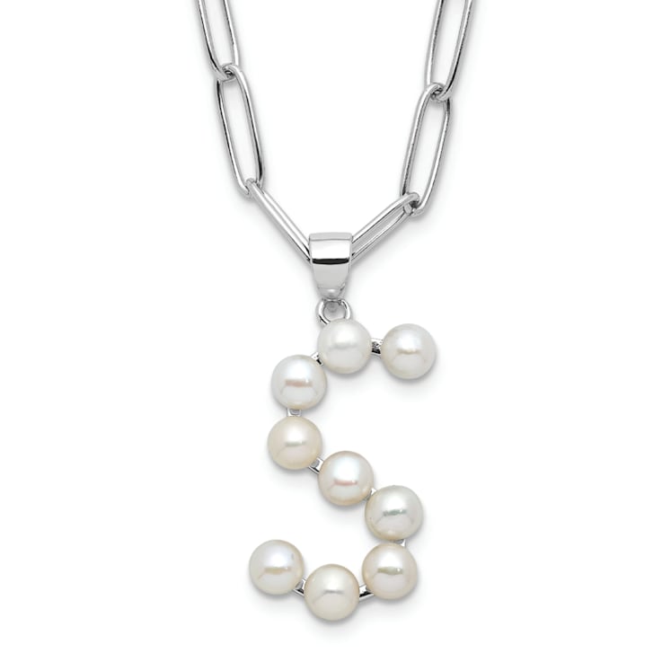Rhodium Over Sterling Silver 3-5.5mm Freshwater Cultured Pearl LETTER S
18-inch Necklace