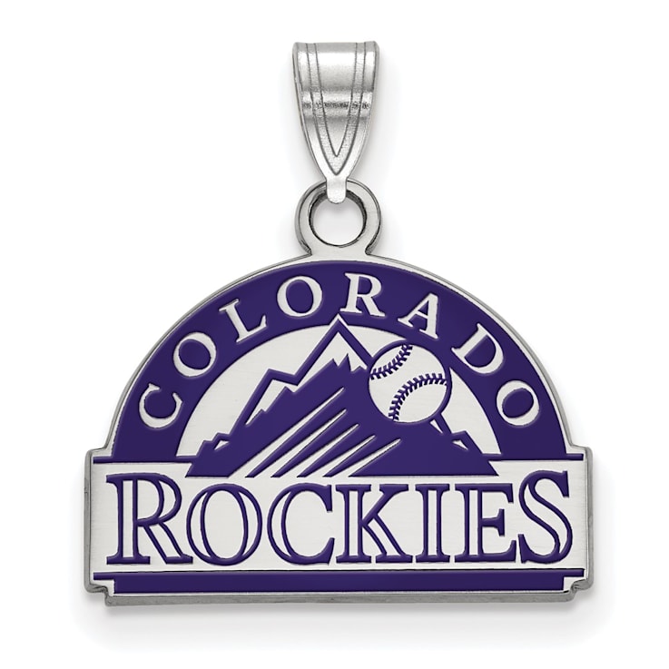Rhodium Over Sterling Silver MLB LogoArt Colorado Rockies Enamel Pendant