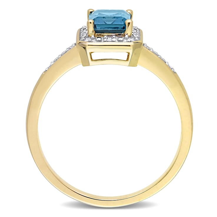 London Blue Topaz & Diamond 14K Yellow Gold Halo Ring 1.26ctw