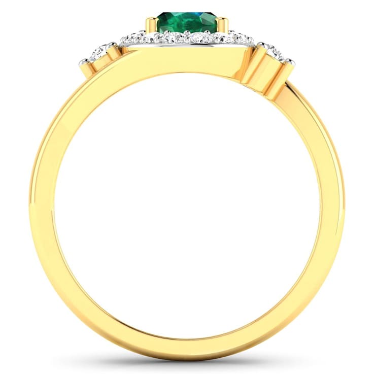 0.83ctw Green Emerald and Diamond 14K Yellow Gold Halo Ring
