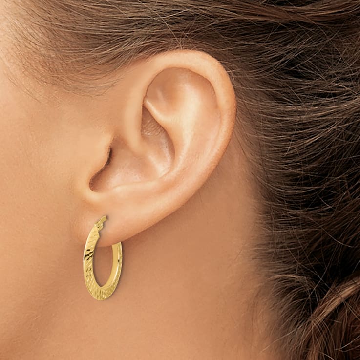 14k Yellow Gold Polished and Diamond-Cut 7/16" Knife Edge Hoop Earrings