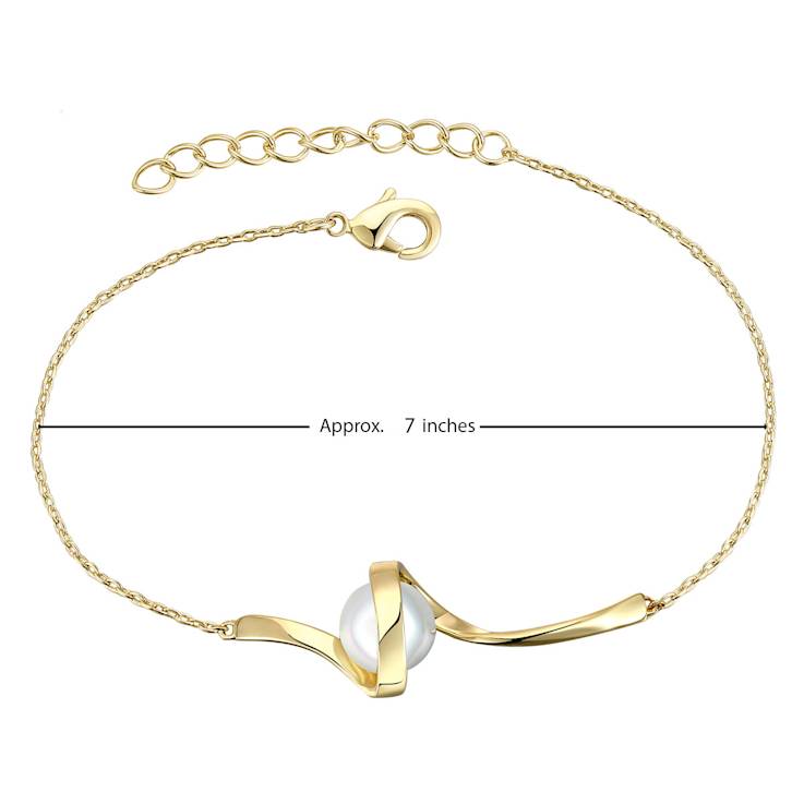 Pear Shape Pearl Ribbon Cable Bracelet In 14K Gold Over Sterling Silver