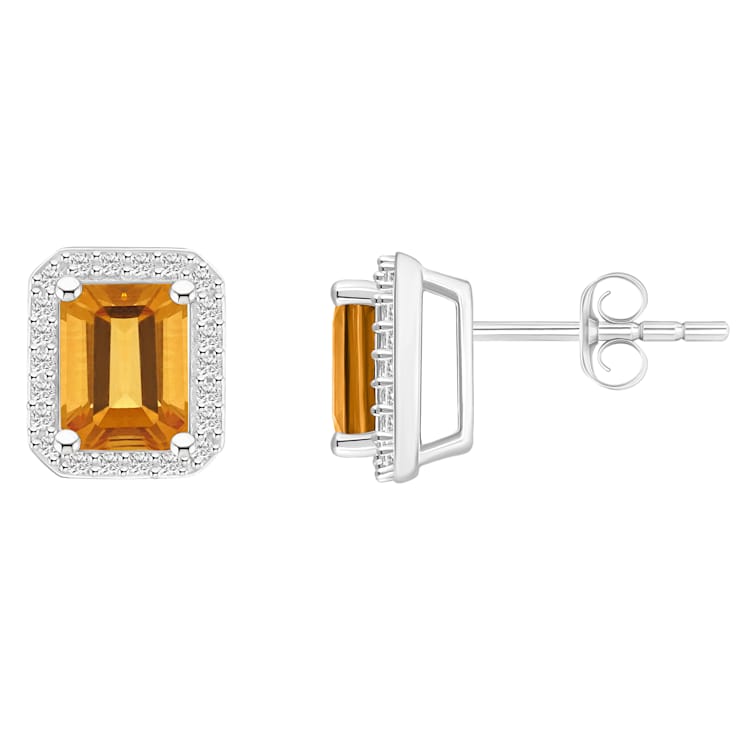 7x5mm Emerald Cut Citrine And Created White Sapphire 10k White Gold Halo
Stud Earrings