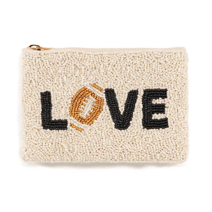 Shiraleah "LOVE" Glass Beaded Zip Pouch, Ivory Color