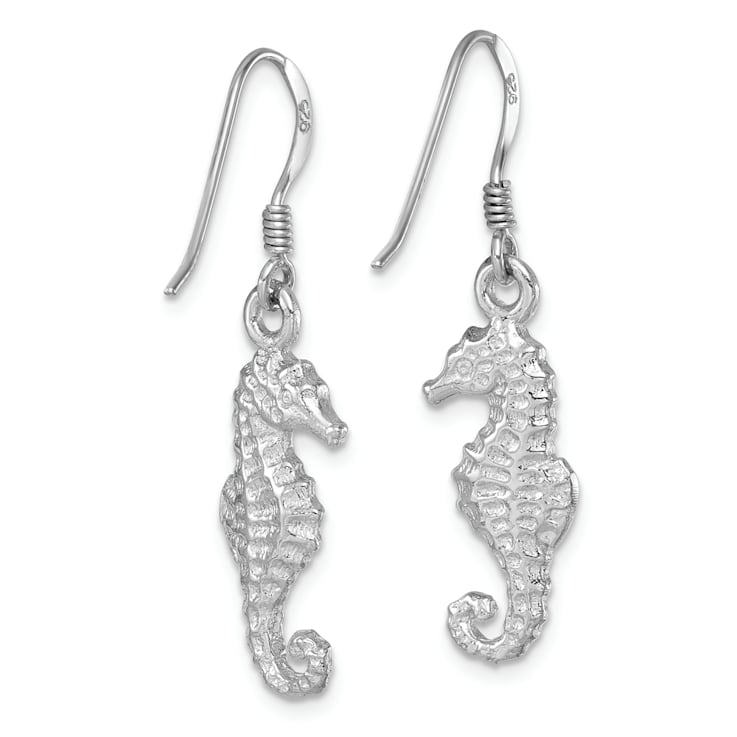 Rhodium Over Sterling Silver Polished Seahorse Dangle Earrings