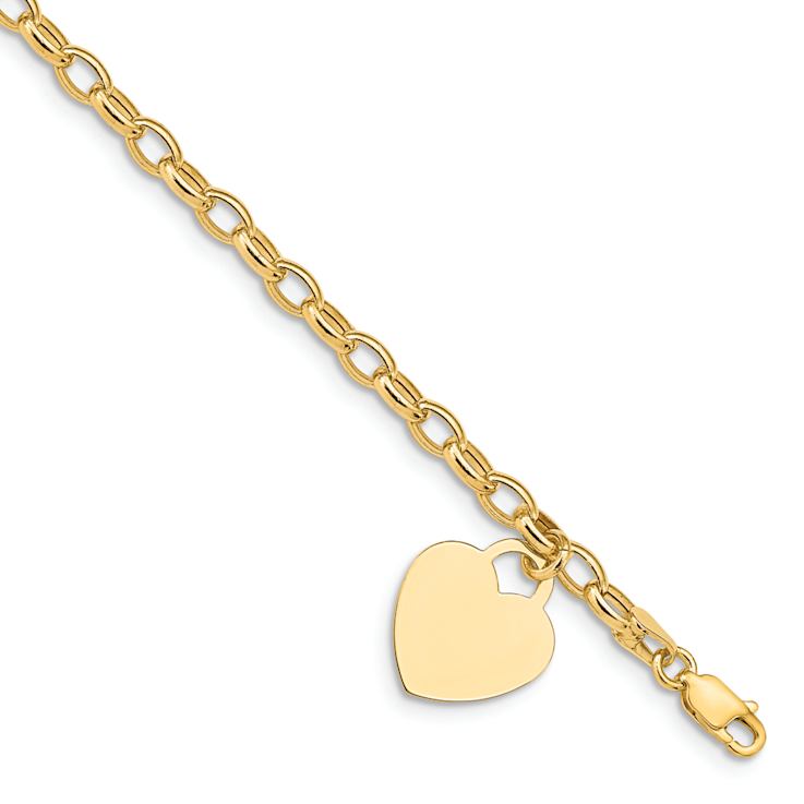14k Yellow Gold Heart Charm Bracelet