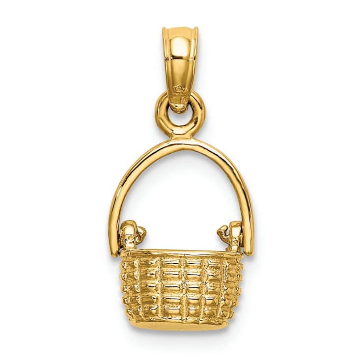 10K Yellow Gold 3D Textured Moveable Handle Basket Charm
