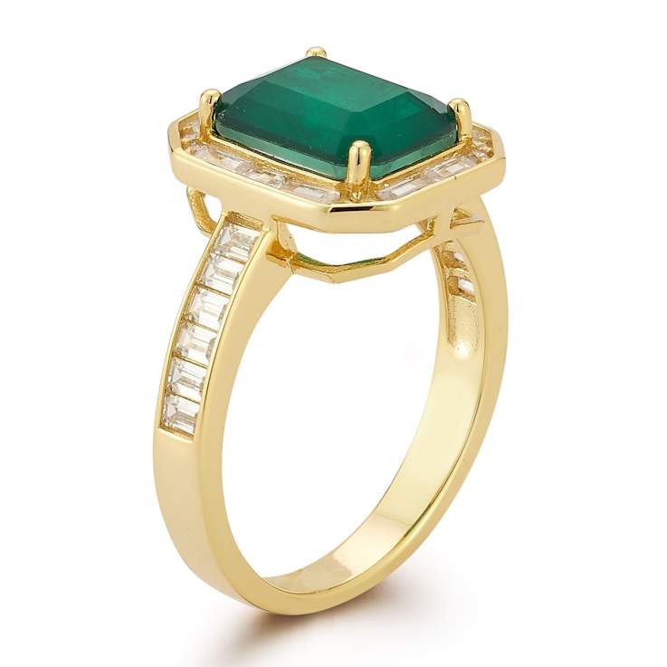 Rachel Zoe Green Emerald-Cut CZ Cocktail Ring in 14K Gold Over Sterling Silver