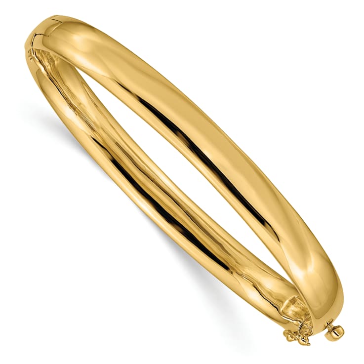 14k Yellow Gold 6.4mm Polished Solid Hinged Bangle