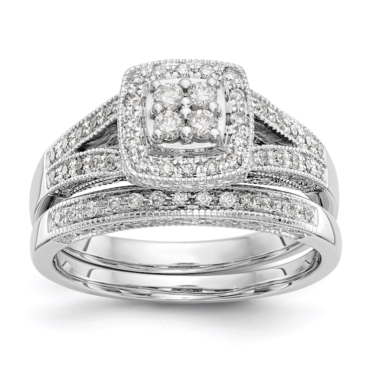 Rhodium Over 14K White Gold Diamond Cluster Engagement Ring 0.50ctw