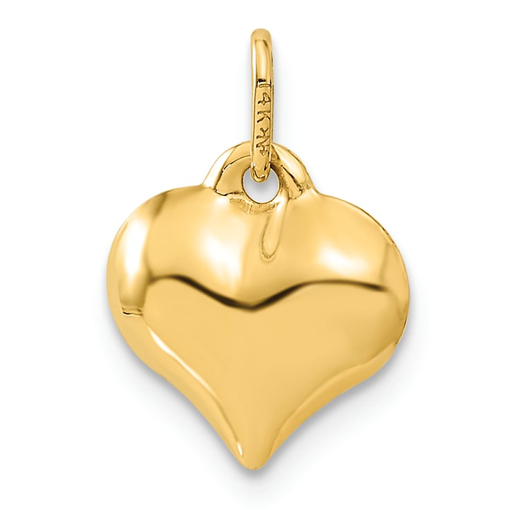 14k Yellow Gold 3D Polished and Diamond-Cut Puffed Heart pendant