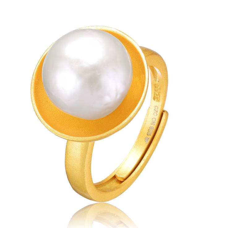 Pear Shape Freshwater Pearl Adjustable Ring In 14K Gold Over Sterling Silver