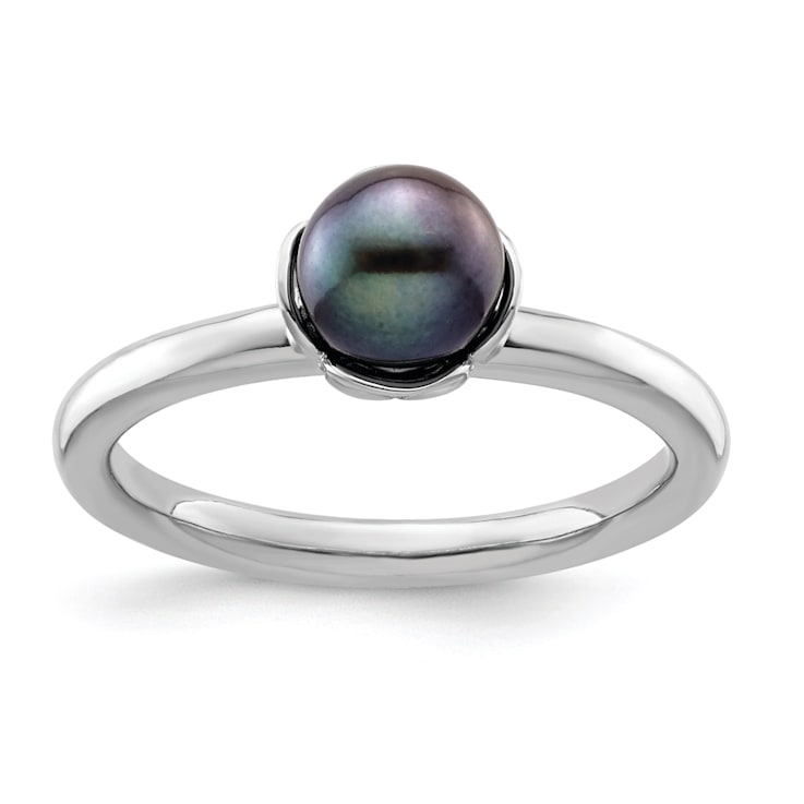 Rhodium Over Sterling Silver Stackable Expressions Black Freshwater
Cultured Pearl Ring