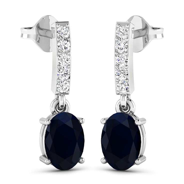 1.50ctw 14K White Gold Blue Sapphire and White Diamond Halo Earrings