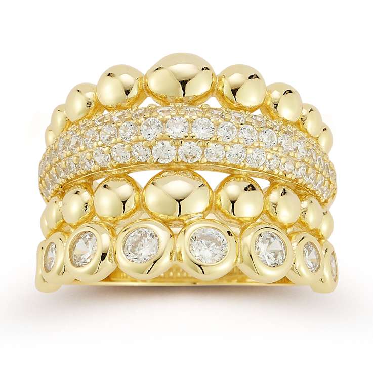 Rachel Zoe CZ Multi-Row Stacked Statement Ring in 14K Gold Over Sterling Silver