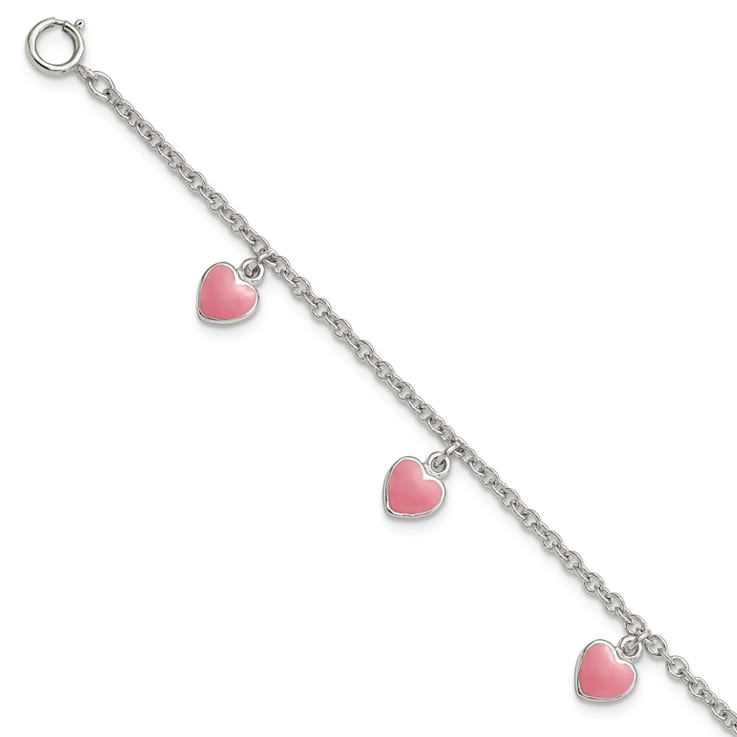 Rhodium Over Sterling Silver Childs Enamel Hearts 5.5-inch with 0.5-inch
Extension Bracelet