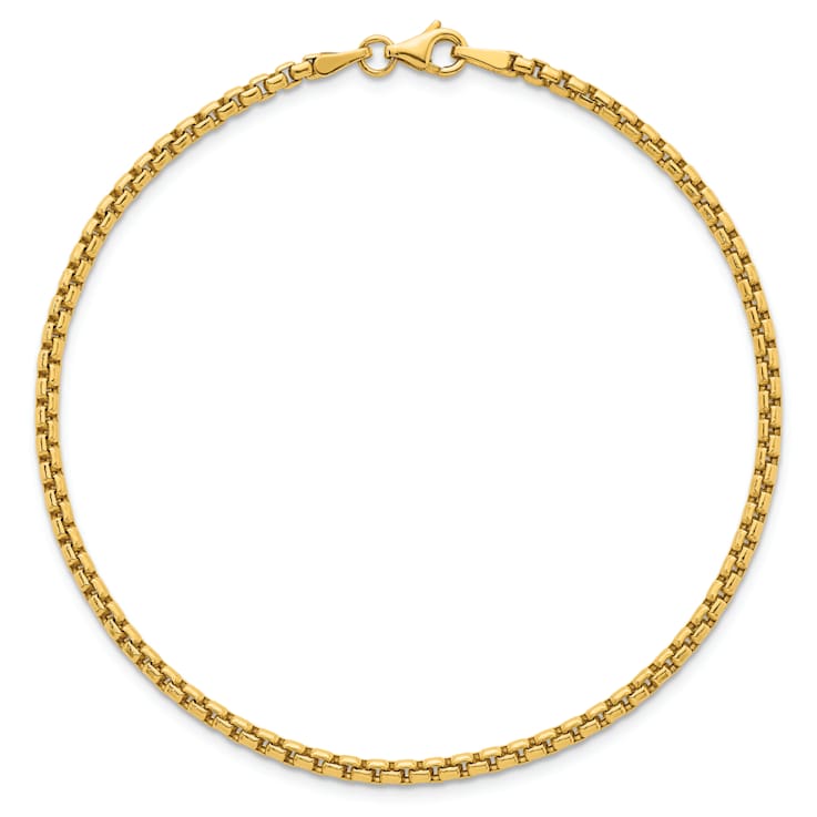 14K Yellow Gold Polished Rounded Box Chain 2.25mm Men's Bracelet