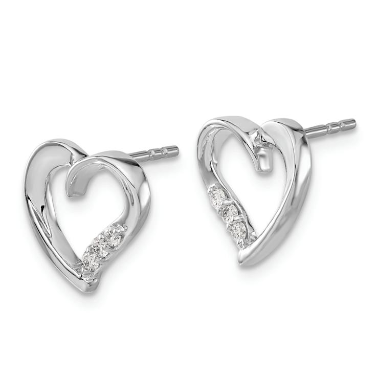 Rhodium Over 14k White Gold Diamond Heart Stud Earrings