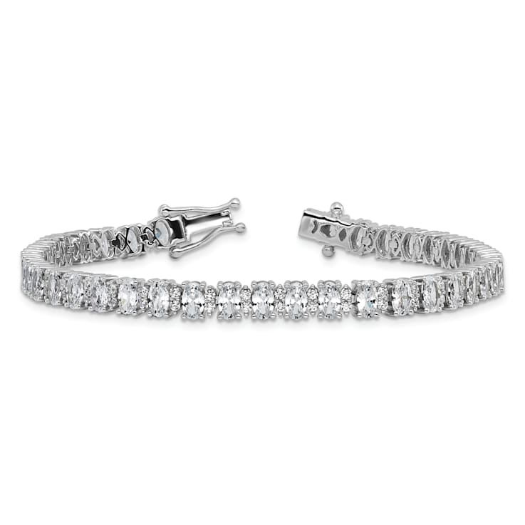 Rhodium Over Sterling Silver Polished Fancy Oval Cubic Zirconia Bracelet