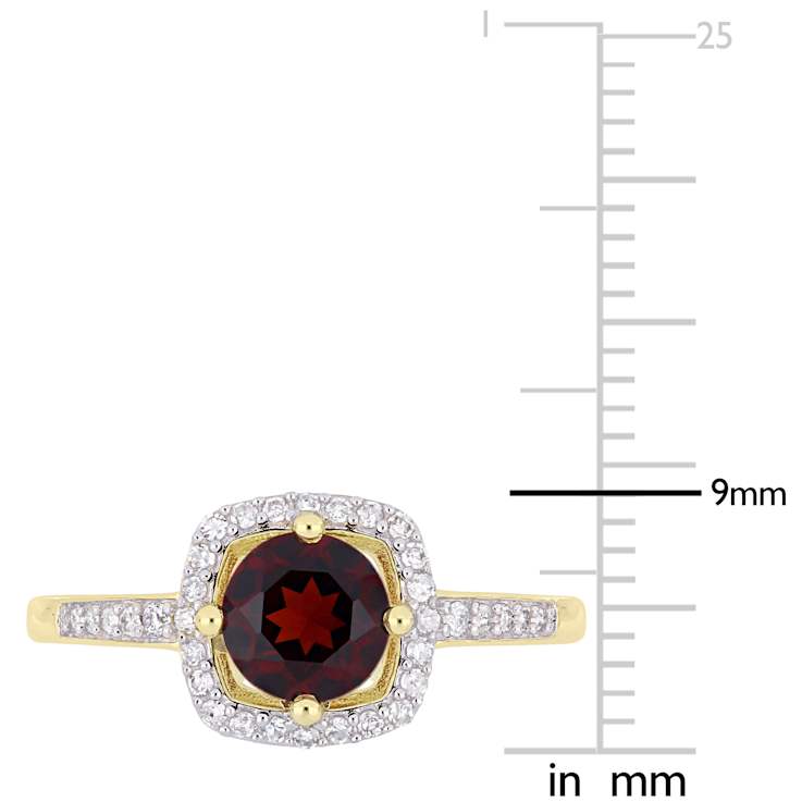 Garnet and Diamond 10K Yellow Gold Ring 1.14ctw