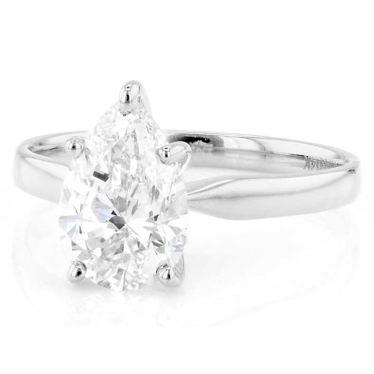 Lab-Grown Diamond Pear Shape Solitaire Ring In 14K White Gold 2.00ct