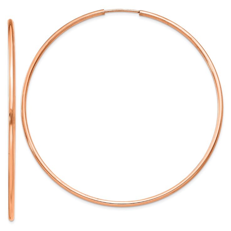 14k Rose Gold 2 1/4" Polished Endless Hoop Earrings