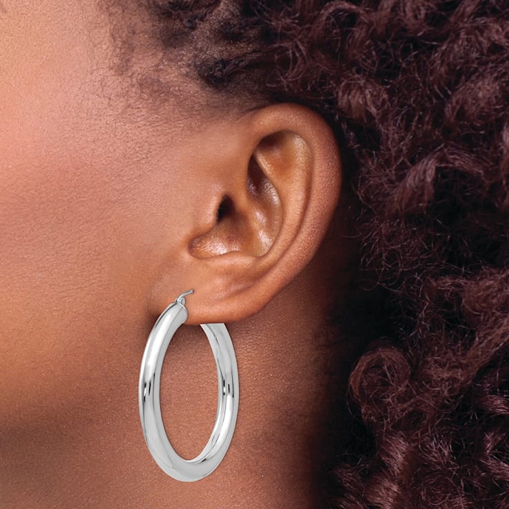 Rhodium Over 14k White Gold 1 9/16" Polished Hoop Earrings