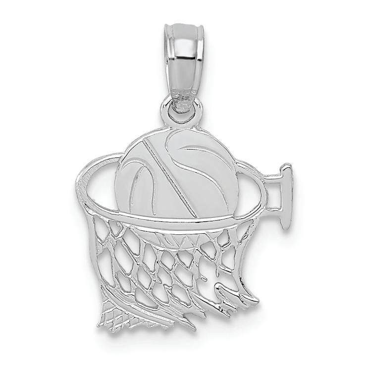 Rhodium Over 14k White Gold Textured Basketball in Net Pendant