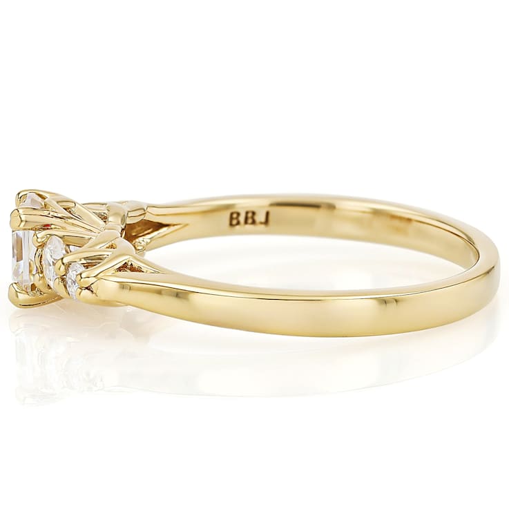 Diamond Simulant And Moissanite Ring In 18K Gold Over Sterling Silver