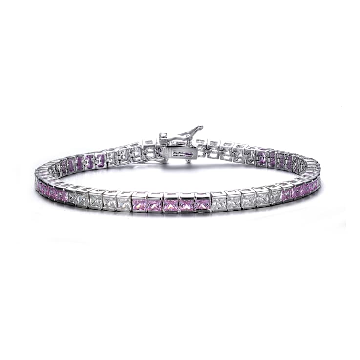 Pink And White CZ Tennis Bracelet In Sterling Silver