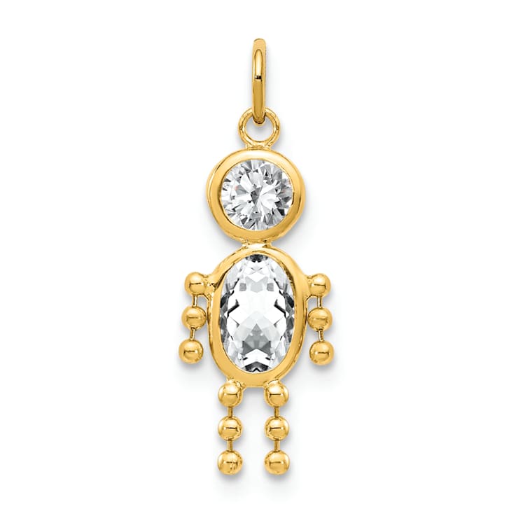 10k Yellow Gold White Diamond Simulant April Birthstone and Clear Cubic
Zirconia Boy Charm
