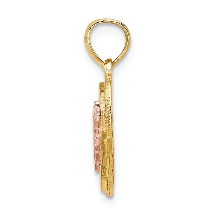 14k Two-tone Gold Textured Mom Heart Charm