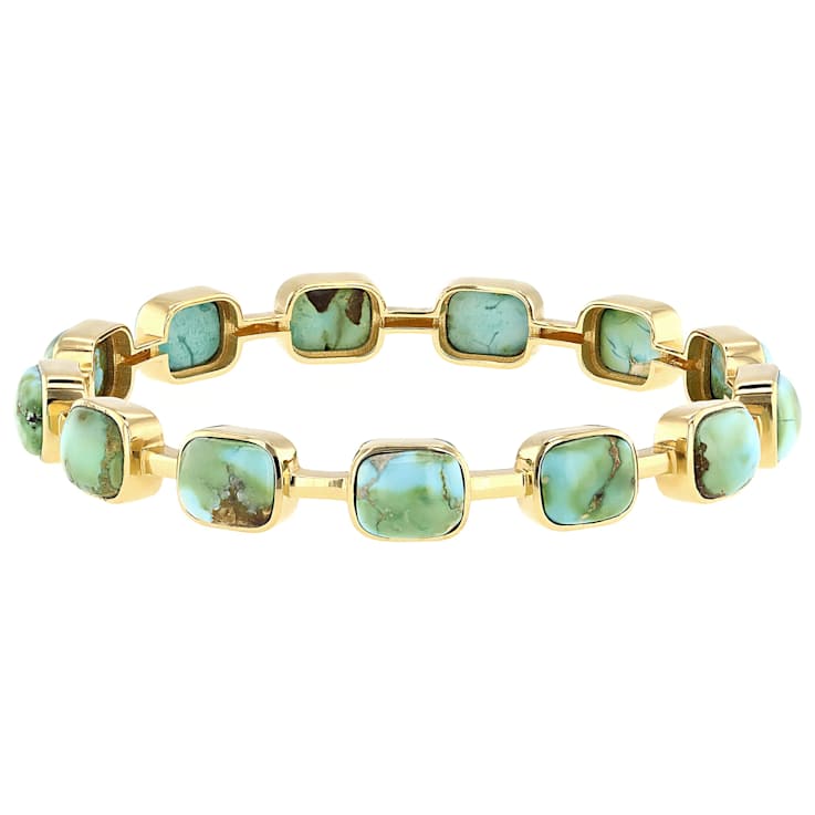 Bi-Color Turquoise Rectangular Cushion Bangle In 18K Gold Over Sterling Silver