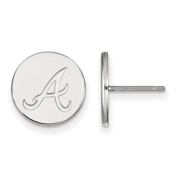 Rhodium Over Sterling Silver MLB LogoArt Atlanta Braves Post Earrings