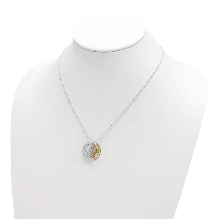 Sterling Silver and Gold-tone Polished Sun and Moon Necklace