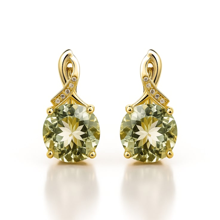 14K Yellow Gold Over Sterling Silver Prasiolite Round Drop Earrings