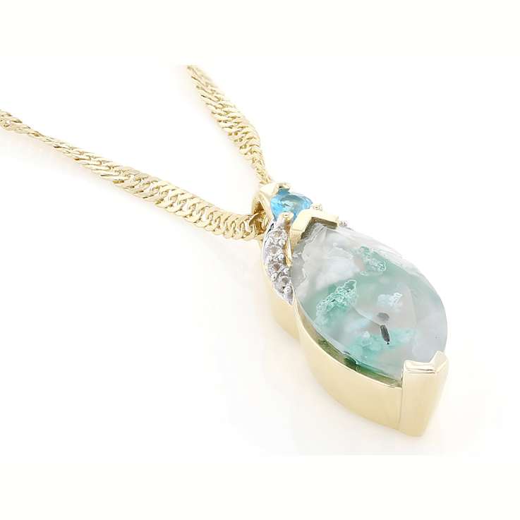 Blue Chalcedony, Neon Apatite And White Zircon Pendant Necklace In 18K
Gold Over Sterling Silver 2.33ctw