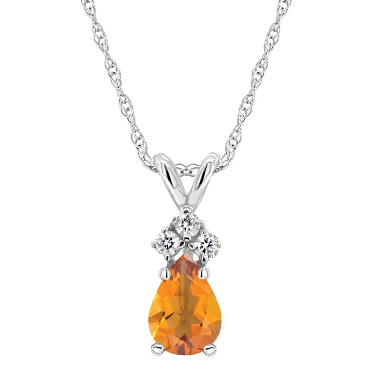 7x5mm Pear Shape Citrine with Diamond Accents 14k White Gold Pendant
With Chain
