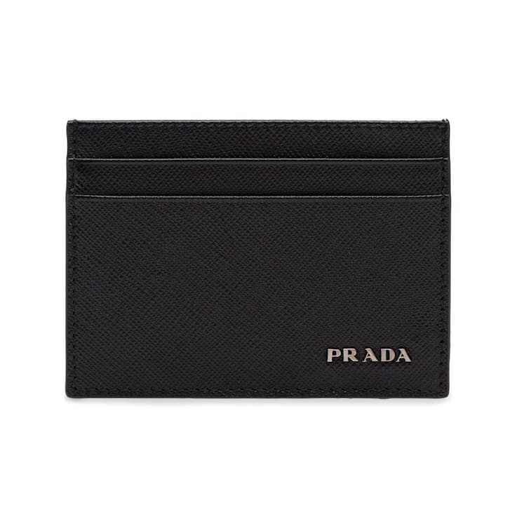 Prada Saffiano Mens Credit Card Wallet Black Nero Silver