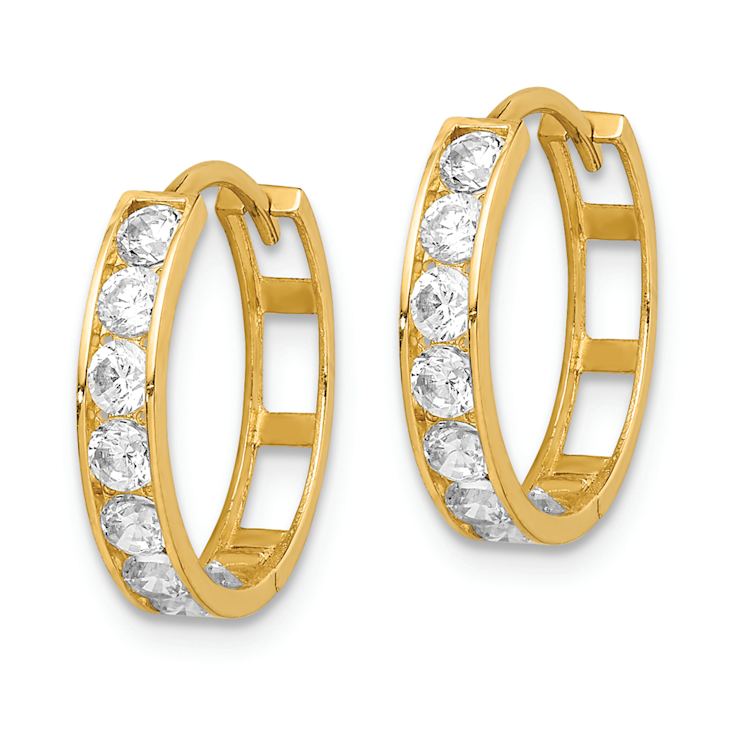 14k Yellow Gold 5/8" Hinged Hoop Earrings with Cubic Zirconia Stones