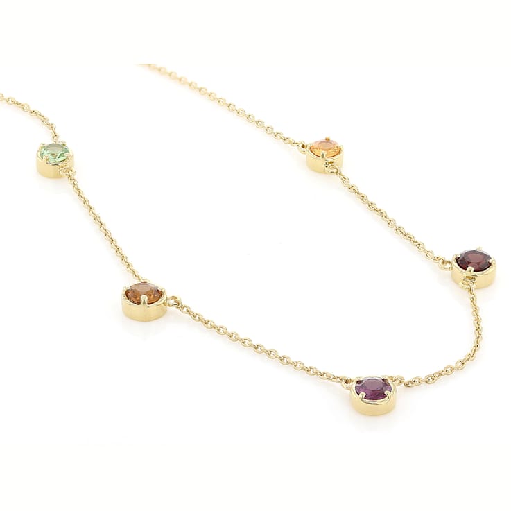 Multi-Garnet Station Necklace In 18K Gold Over Sterling Silver 1.22ctw