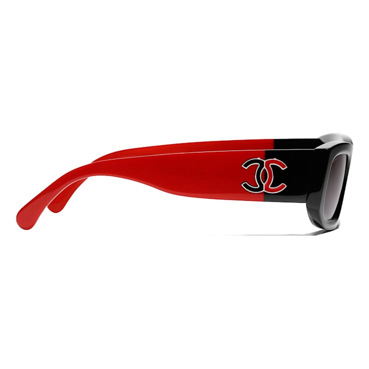 Chanel Black and Red Rectangular Frames / Gray Gradient Lenses Sunglasses