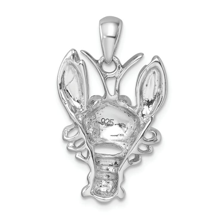 Rhodium Over Sterling Silver Polished Orange Crystal Lobster Pendant