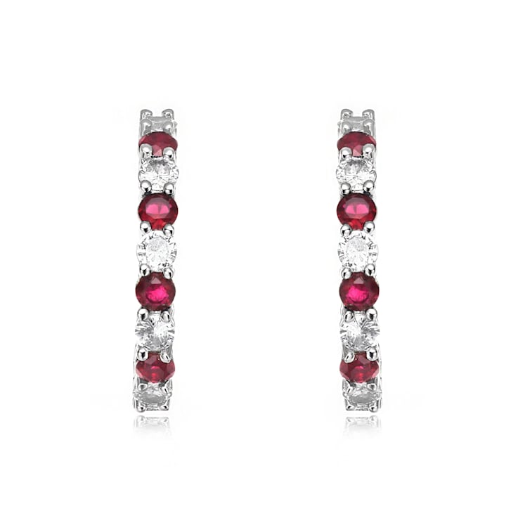 Red Color Cubic Zirconia, Rhodium White Gold Over Brass Base Inside Out
Hoop Earrings  6.9ctw