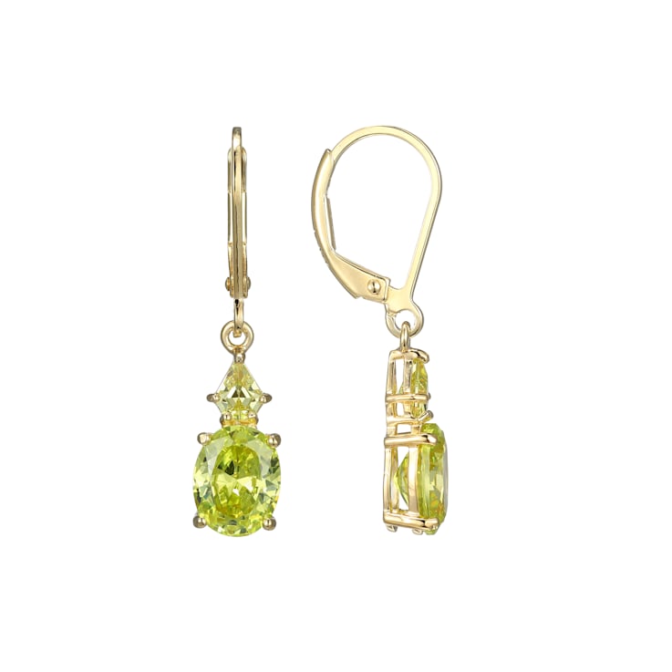 Green Cubic Zirconia 18k Yellow Gold Over Sterling Silver August
Birthstone Earrings 6.51ctw