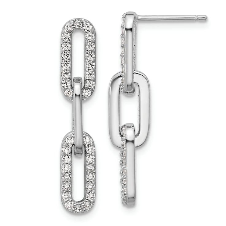 Rhodium Over Sterling Silver Polished Cubic Zirconia Paperclip Link Post
Dangle Earrings
